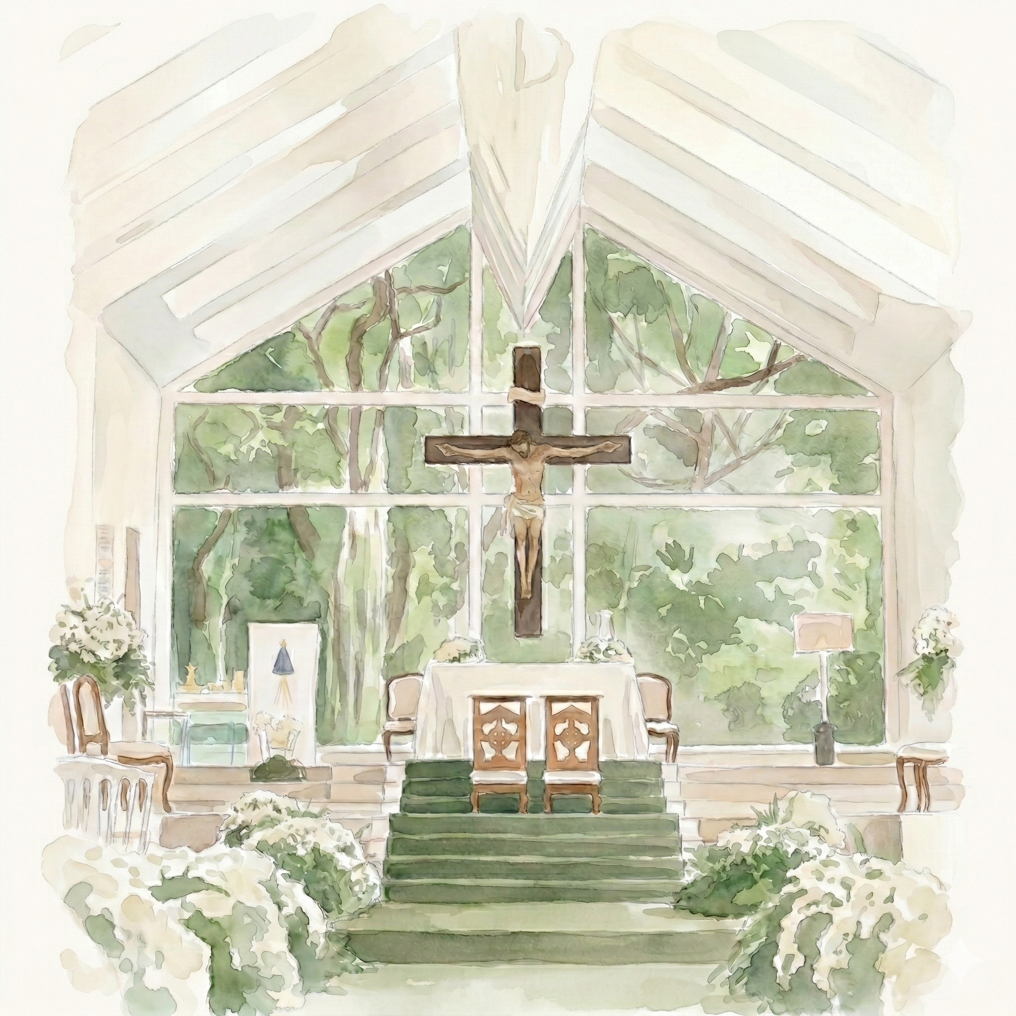 Ilustração em aquarela do local da cerimônia